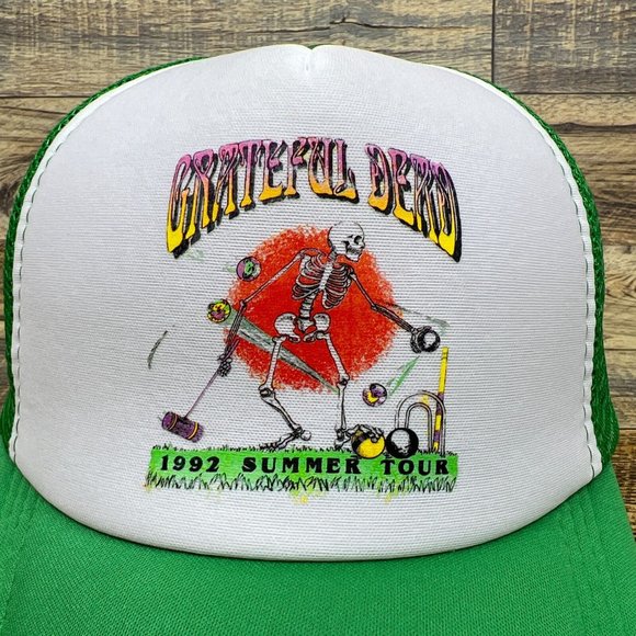 Grateful Dead Mens Trucker Hat Green Snapback 1992 Summer Tour Retro Ball Cap - Picture 3 of 8